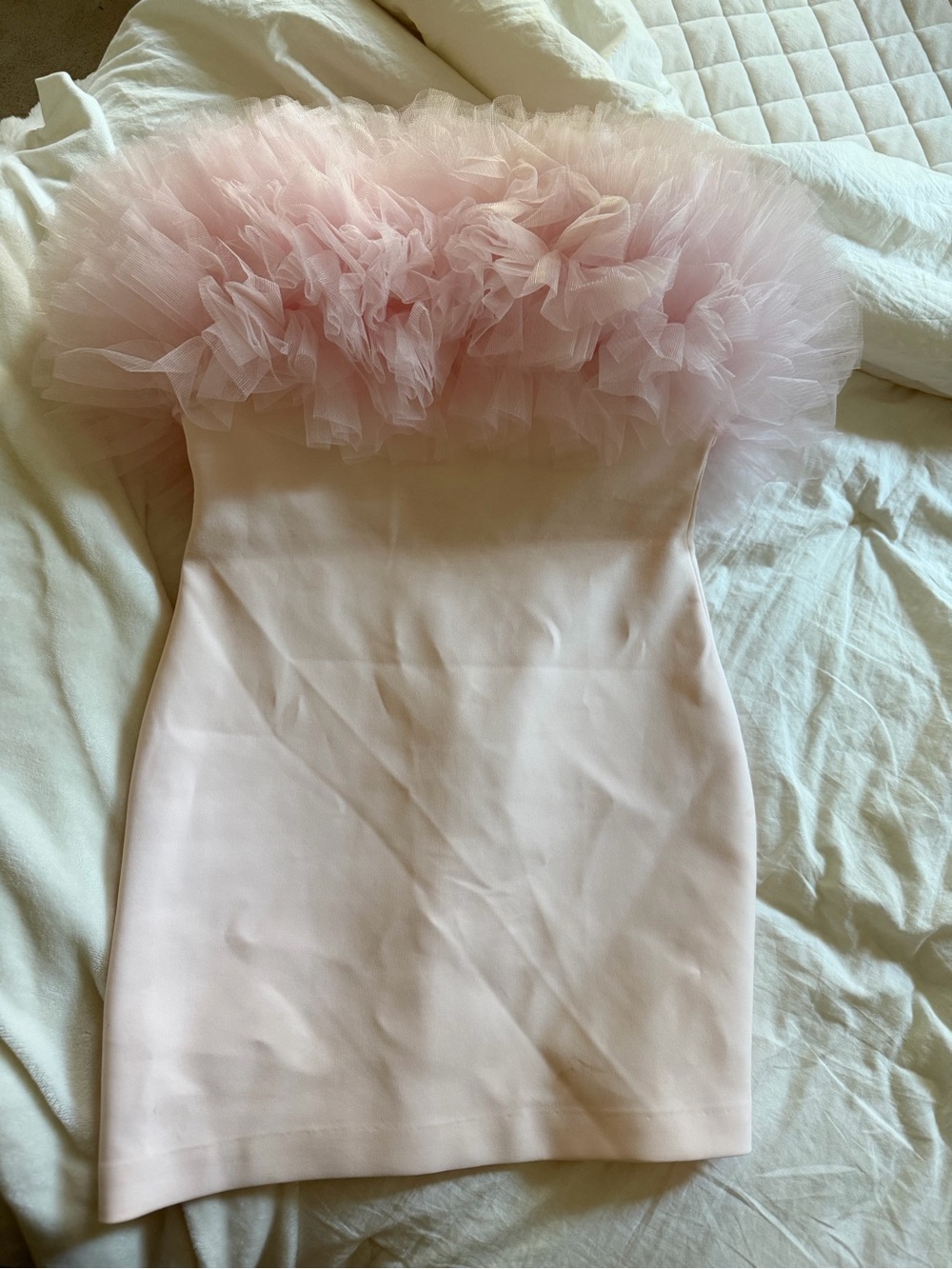 Zara Strapless Light Pink Tulle-Trim Mini Dress